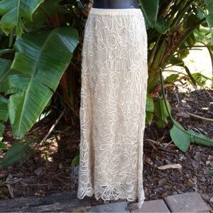 Soulmates Cream Lace embroidered Maxi Skirt handmade XLARGE BEIGE